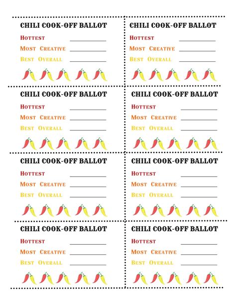 Chili Cook-off Voting Score Sheet Printable Instant Digital Download, Chili Cook-off Scorecard ...