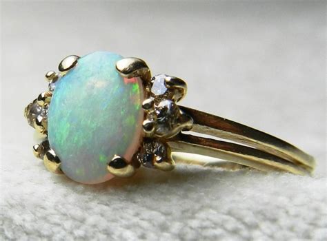 Opal Ring 14K Diamond Opal Engagement Ring Vintage Australian Opal Ring ...