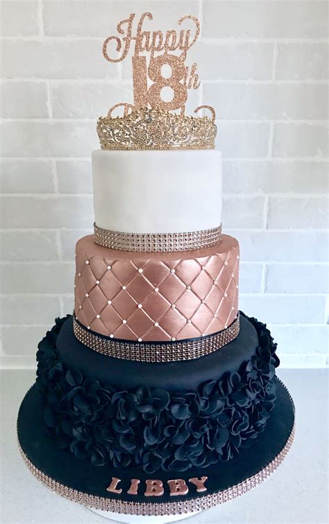 Gorgeous Rose gold and black ruffle birthday cake with a rose gold ...