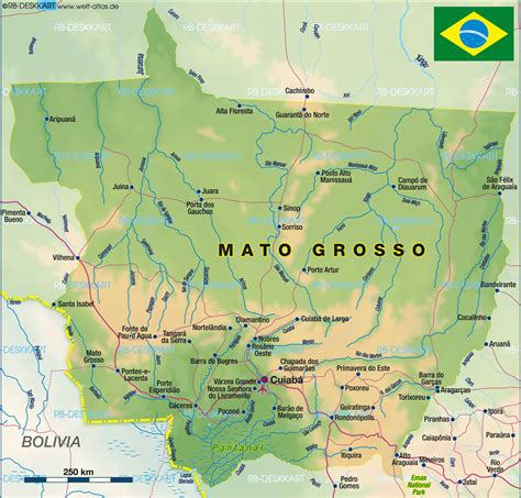 Map of Mato Grosso / Cuiabá (Region in Brazil) | Welt-Atlas.de