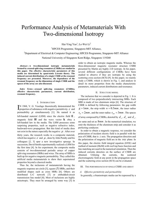 (PDF) Performance Analysis of Metamaterials With Two-dimensional Isotropy