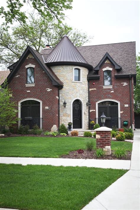 Red Brick House stock image. Image of lawn, trees, real - 19706627