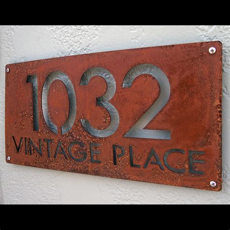 CUSTOM Modern Deluxe Address Sign in Rusted Steel