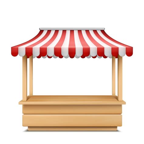 Free Vector | Realistic illustration of empty market stall with red and white striped awning