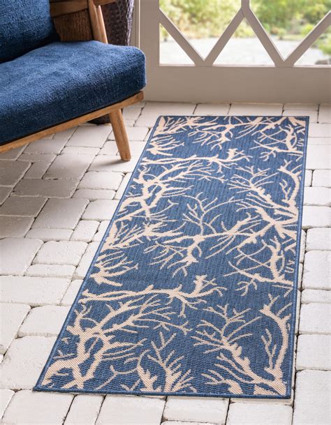 Blue 2' x 6' Outdoor Botanical Runner Rug | Rugs.com