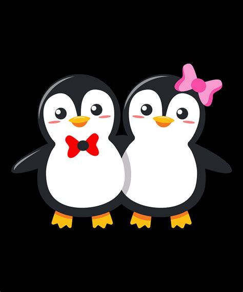 Cute penguin couple with bow tie penguin love Digital Art by Norman W ...