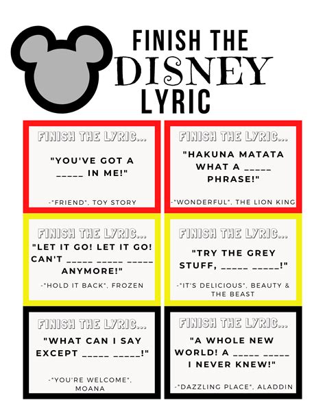 Finish the Lyrics Game Disney Edition + FREE Printable