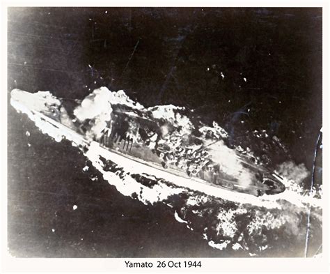 The Japanese battleship Yamato under attack during the Battle of Leyte ...