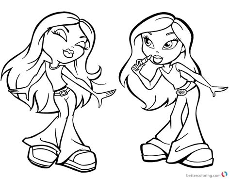 Bratz Coloring Pages Two Babyz Doll Girl Clipart Black and White - Free Printable Coloring Pages