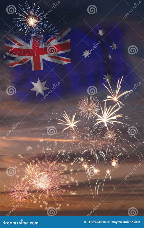 Fireworks And Flag Of Australia Stock Photo - Image of happy ...