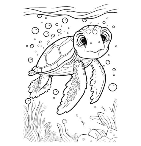 Baby turtle coloring page Black and white illustration Vector baby turtle coloring page ...