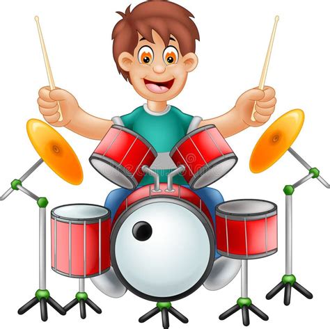 Funny Drummer Cartoon Sitting with Smile and Play Drum Stock Illustration - Illustration of ...