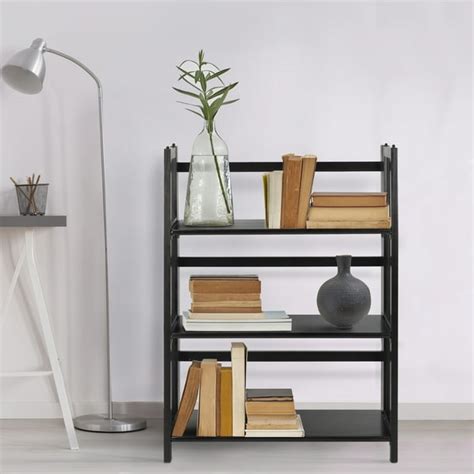 3-Shelf Folding Stackable Bookcase 27.5" Wide-Black - Walmart.com ...