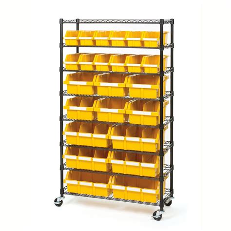 Seville Classics Commercial 8-Tier Black/Yellow NSF 24-Bin Rack Storage ...