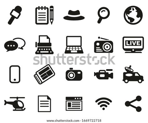 Journalist Reporter Icons Black White Set Stock Vector (Royalty Free ...