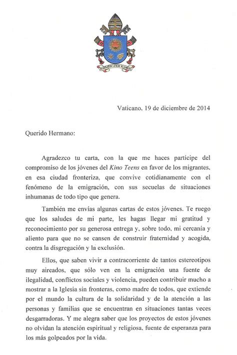 Pope Francis's letter to the KBI and the Kino Teens. - Kino Border ...