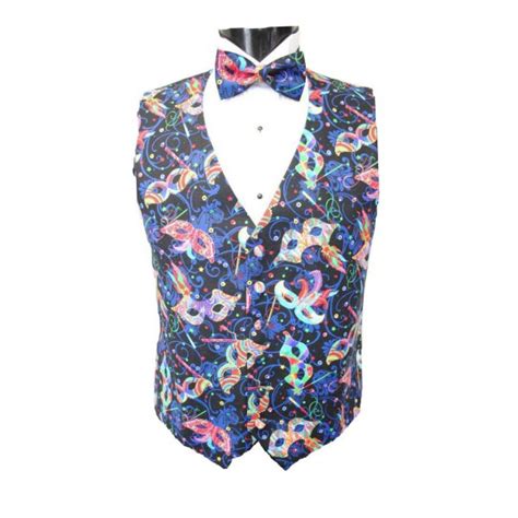 Mardi Gras Tuxedo Vests : Mardi Gras Feather Masks Vest and Bow Tie