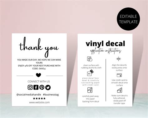 EDITABLE Vinyl Decal Instructions Vinyl Decal Application Template INSTANT DOWNLOAD Vinyl Decal ...