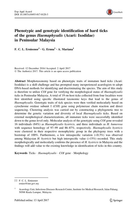 (PDF) Phenotypic and genotypic identification of hard ticks of the ...