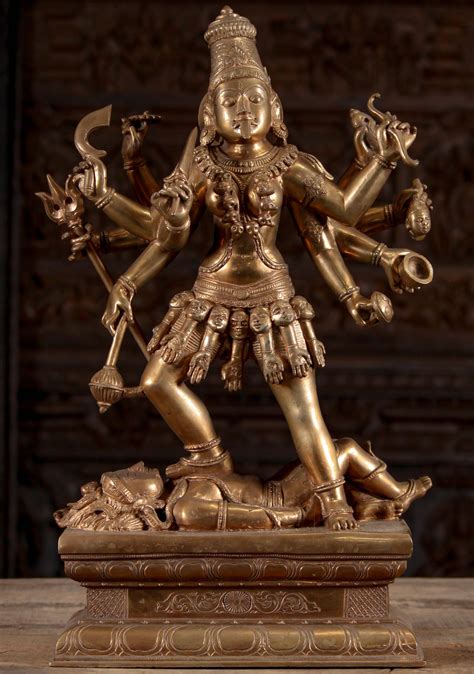 Bronze Fierce Hindu Goddess Kali Statue Standing on Shiva with 10 Arms Holding Weapons 24 ...