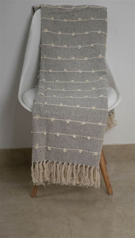 Hand Knitted Cotton Sofa Throw Handloom Cotton Wool Loops Throw Blanket Grey Throw Blanket ...