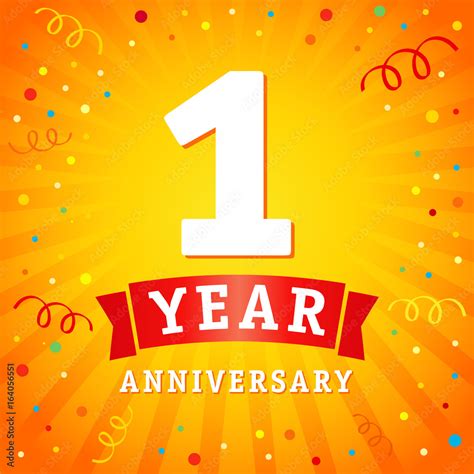 1 year anniversary logo celebration card. 1st year anniversary vector background with red ribbon ...