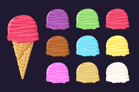 Various Flavor Ice Cream Scoops Col | Food Illustrations ~ Creative Market