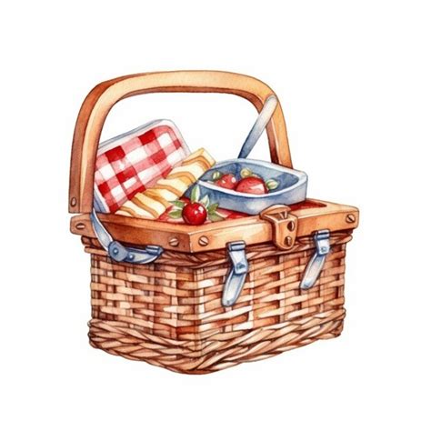 Premium AI Image | Watercolor illustration of a picnic basket with a ...