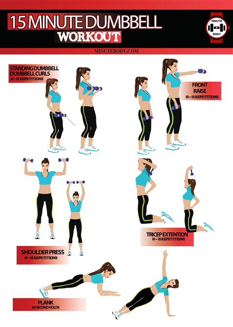 INFOGRAPHIC: 15 Minute Workout (Dumbbell). 1) Standing Dumbbell Curls 2 ...