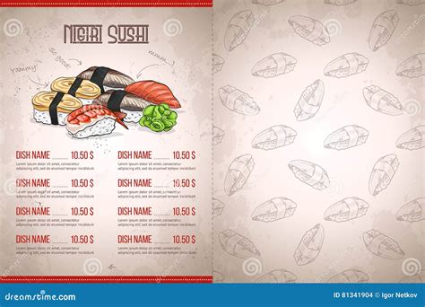 Color Horisontal Sushi Menu Stock Vector - Illustration of healthy, abstract: 81341904