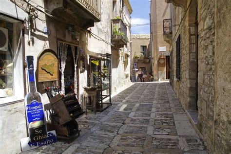 Main Street of Erice with Touristic Shops and Restaurants, Near Trapani, Sicily, Italy Editorial ...