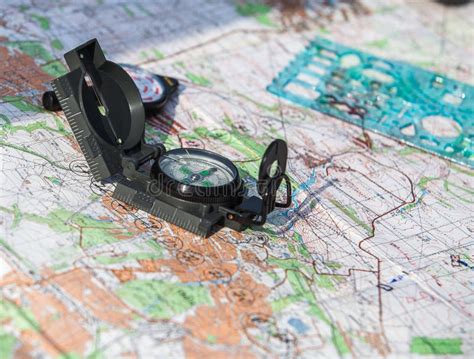 Compass on a Map of the Area Stock Photo - Image of equipment, outdoor: 137093568