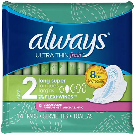 Always Ultra Thin Fresh Long Super Pads with Flexi-Wings, Clean Scent 14 ea (Pack of 4 ...