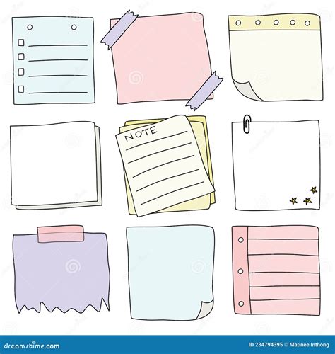 Hand Drawn Notepaper, Doodle Message Sticky Notes Stock Vector ...