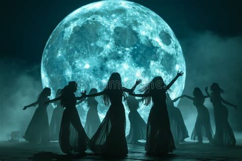 Dance Group Under a Bright Full Moon with Fog Stock Image - Image of ...