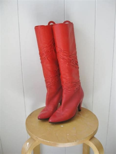 80s red leather knee high Italian BOOTS size 6.5