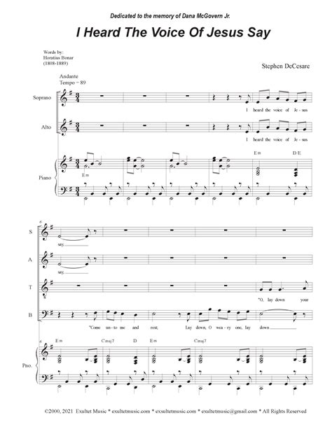 I Heard The Voice Of Jesus Say (Vocal Quartet - (SATB) Sheet Music ...