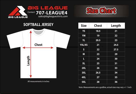 Sizing Chart – Big League Shirts