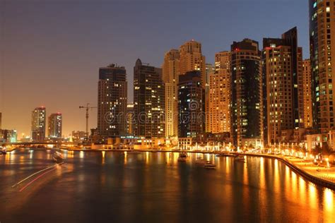 Dubai Marina at night stock photo. Image of water, highrise - 19906282