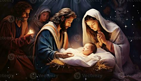 Scene of the birth of Jesus. Christmas nativity scene. 27926968 Stock Photo at Vecteezy