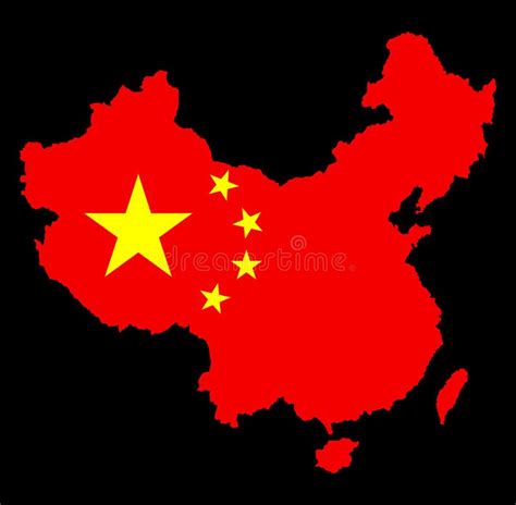 Vector Map of China with National Flag Over Map. Stock Illustration - Illustration of contour ...