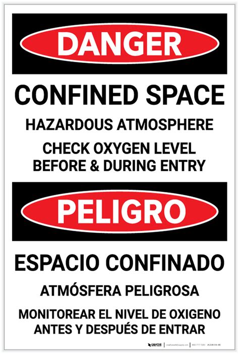 Danger: Confined Space Hazardous Atmosphere Bilingual Spanish - Label | Creative Safety Supply