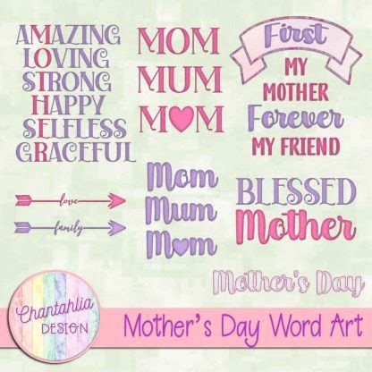 Free Word Art in a Mother's Day Theme for Digital Scrapbooking