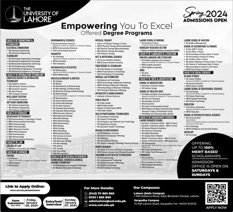 UOL Lahore Campus BS MS BBA MBA MPhil and PhD Admissions 2024 2024 Private admissions University ...