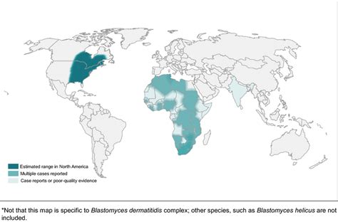 World map estimating regions most likely to have blastomycosis* based... | Download Scientific ...