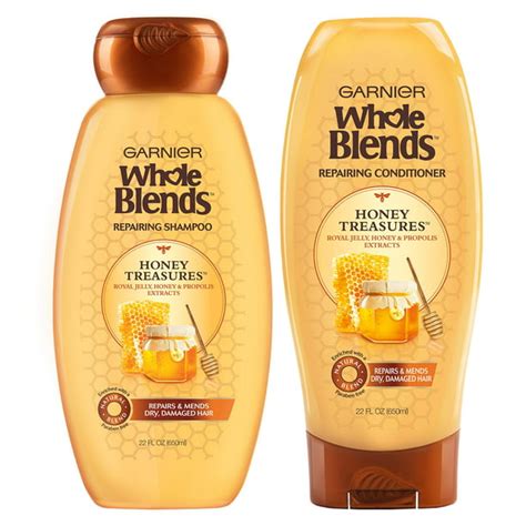 Garnier Hair Care Whole Blends Honey Treasures Repairing Shampoo and Conditioner, For Damaged ...