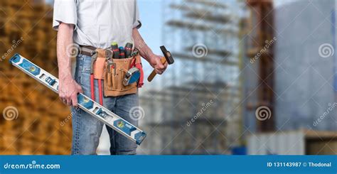 Building Worker with Tool Belt Stock Image - Image of worker, service ...