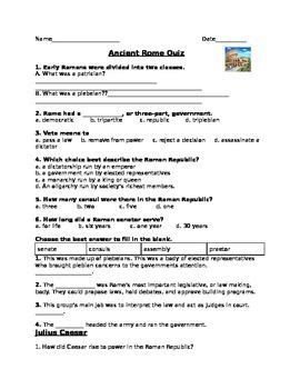 Ancient Rome Quiz | Ancient rome, Lesson plans, Rome