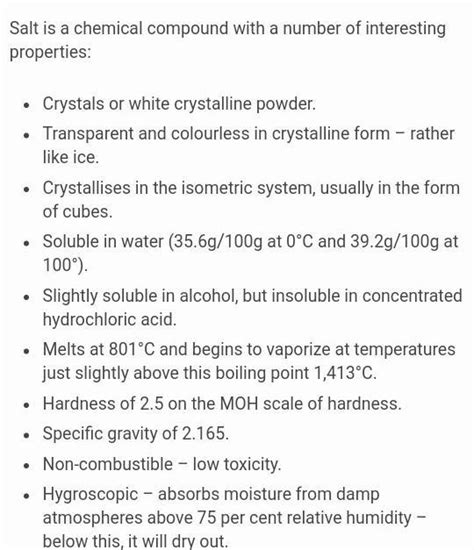 What are the physical and chemical properties of salt? - Brainly.in