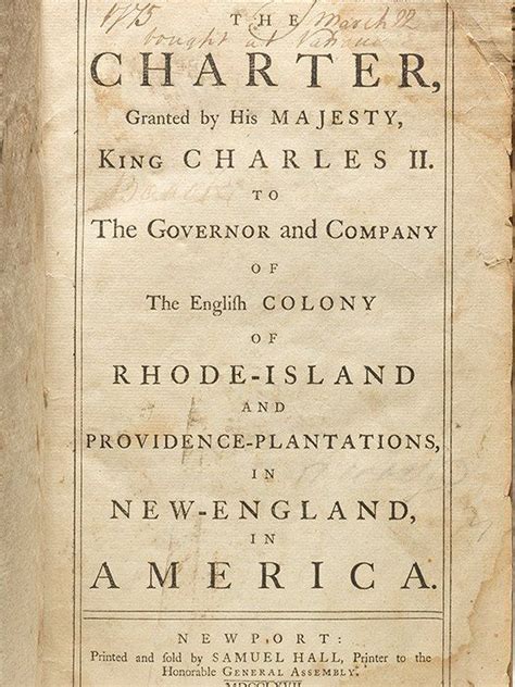 In 1663 King Charles II granted the charter of Rhode Island and ...